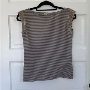 Cap sleeve striped top with matte sequins sleeve